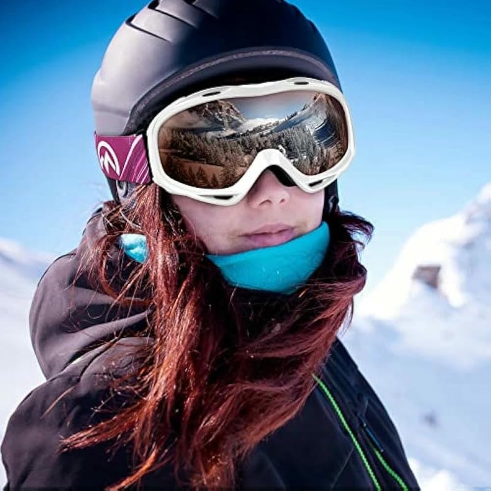 Gogle narciarskie NYSDM Gogle snowboardowe na okulary Wymienne szkła Ochrona UV Technologia przeciwmgielna Biała ramka