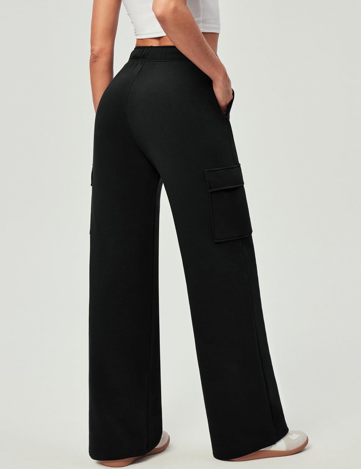 IUGA Fleece Cargo Sweatpants for Women Wide Leg Cargo Pants High Waisted Sweats Pants with Pockets Baggy Joggers Pants