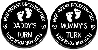 Funny New Mom Dad Decision Coin Gifts for Parent First Time Mother to Be Pregnancy New for Women Men Christmas Birthday Mothers Fathers Day Mummy Daddy Present Black Double Sided
