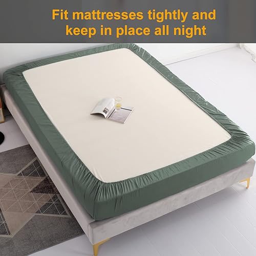 Miniatura 82 de Sábana bajera ajustable individual XL para dormitorio universitario, sábanas 100% algodón egipcio, sábanas bajeras de lujo con bolsillo profundo