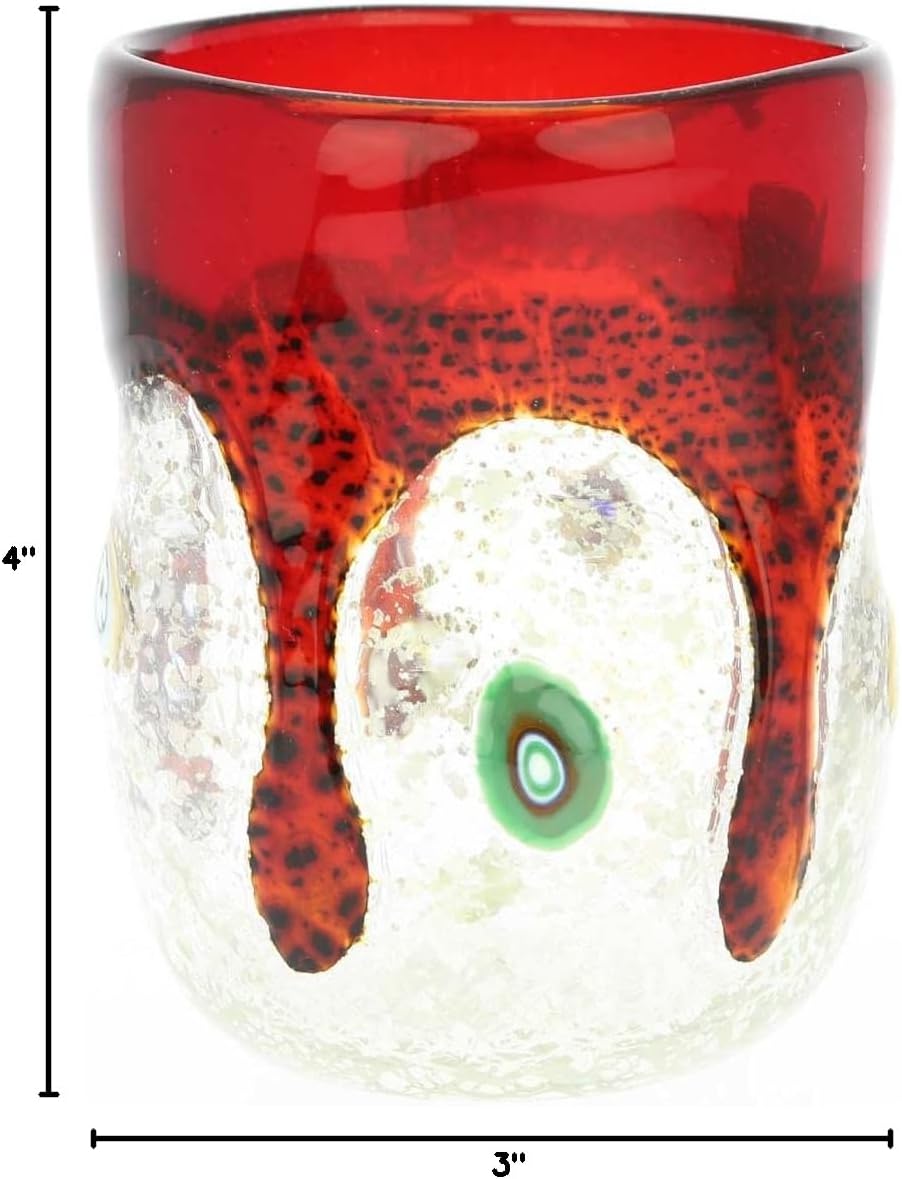 Glass Of Venice Murano Drinking Glass - Silver Liquid Burgundy Mosaic