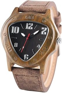 Orologio in Legno Orologi da Uomo Creativi a Forma di Triangolo Geometrico invertito Quadrante con Numeri Grandi Orologio in Legno da Uomo in Vera Pelle