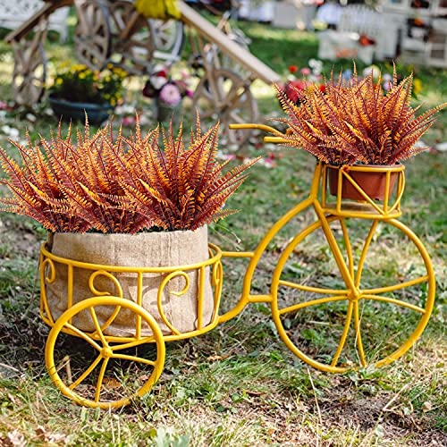 Turnmeon 18 Pcs Artificial Fall Flowers Plants Fall Thanksgiving Decoration, Fake Boston Fern Bush Outdoor Uv Resistant Greenery Shrubs Faux Plants Indoor Home Garden Fall Autumn Decor(Brown Orange) #TOP4