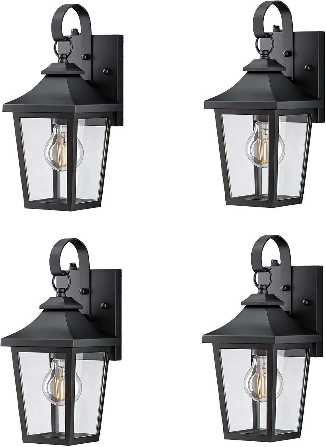 Maxax Dusk to Dawn Outdoor Wall Lantern 4 Pack, Waterproof Exterior Wall Mount Light with Clear Glass in Black Finish, Porch Outside Lighting for Entryway Backyard Patio, E26 Base, 13 Inch