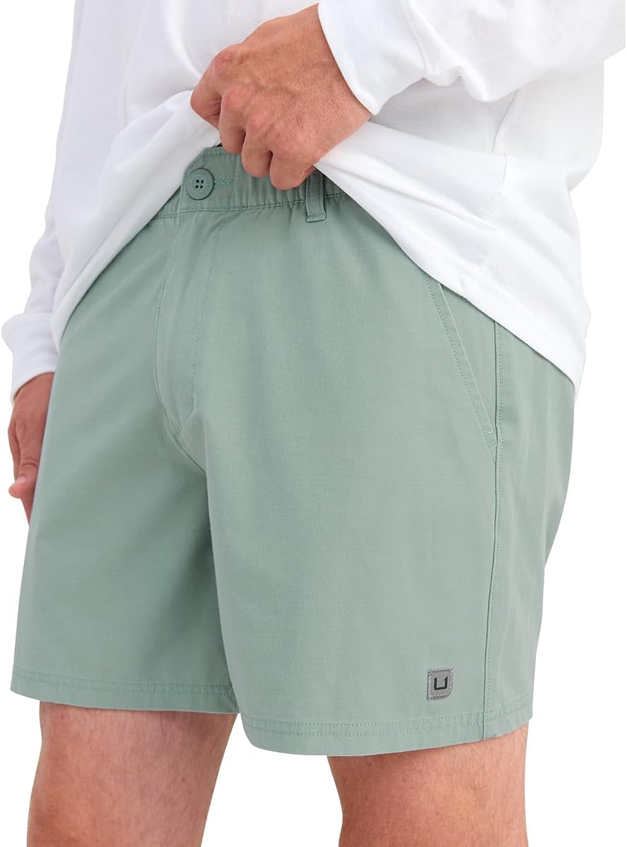HUK Pantalones cortos de pesca Next Level Camp para hombre, de 6 pulgadas, ligeros, de secado rápido, con cintura elástica