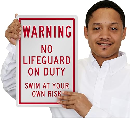 Miniatura 2 de SmartSign -K-8181-PL Letrero con texto en inglés "Warning - No Lifeguard On Duty, Swim At Your Own Risk" | Plástico de 10 x 15 pulgadas, rojo sobre