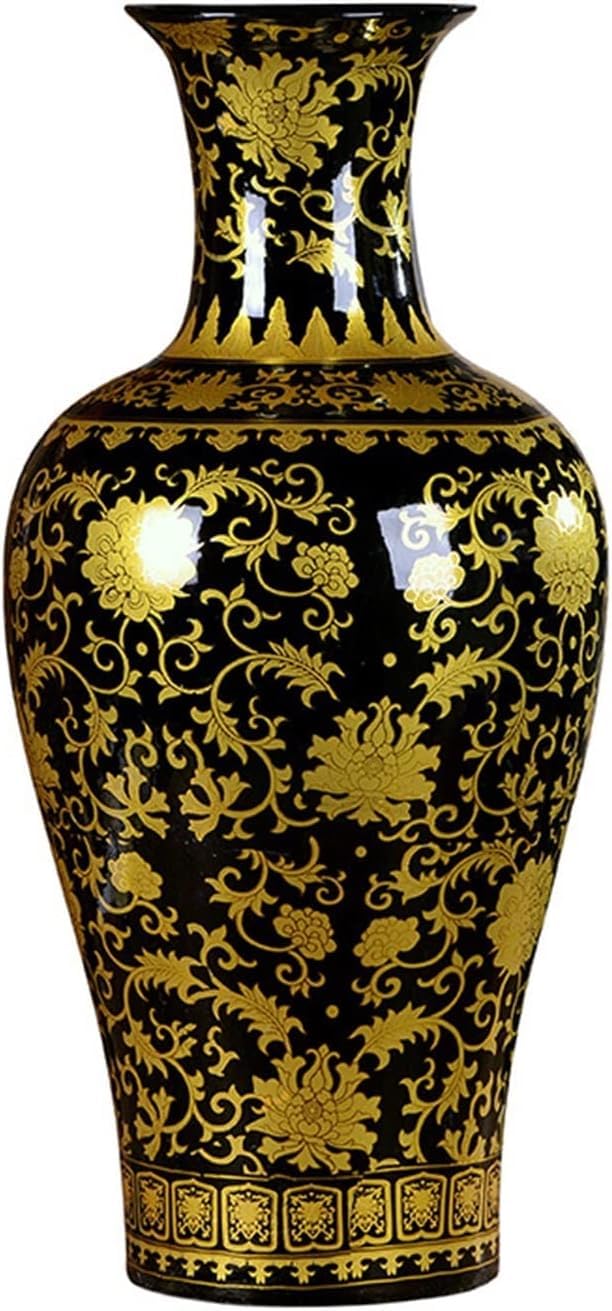 SnamicE Vase Tabletop Enamel Fishtail Vase Ceramic Black Golden Antique Large Vase Furnishing Articles Sitting Room Large Floor Vases,