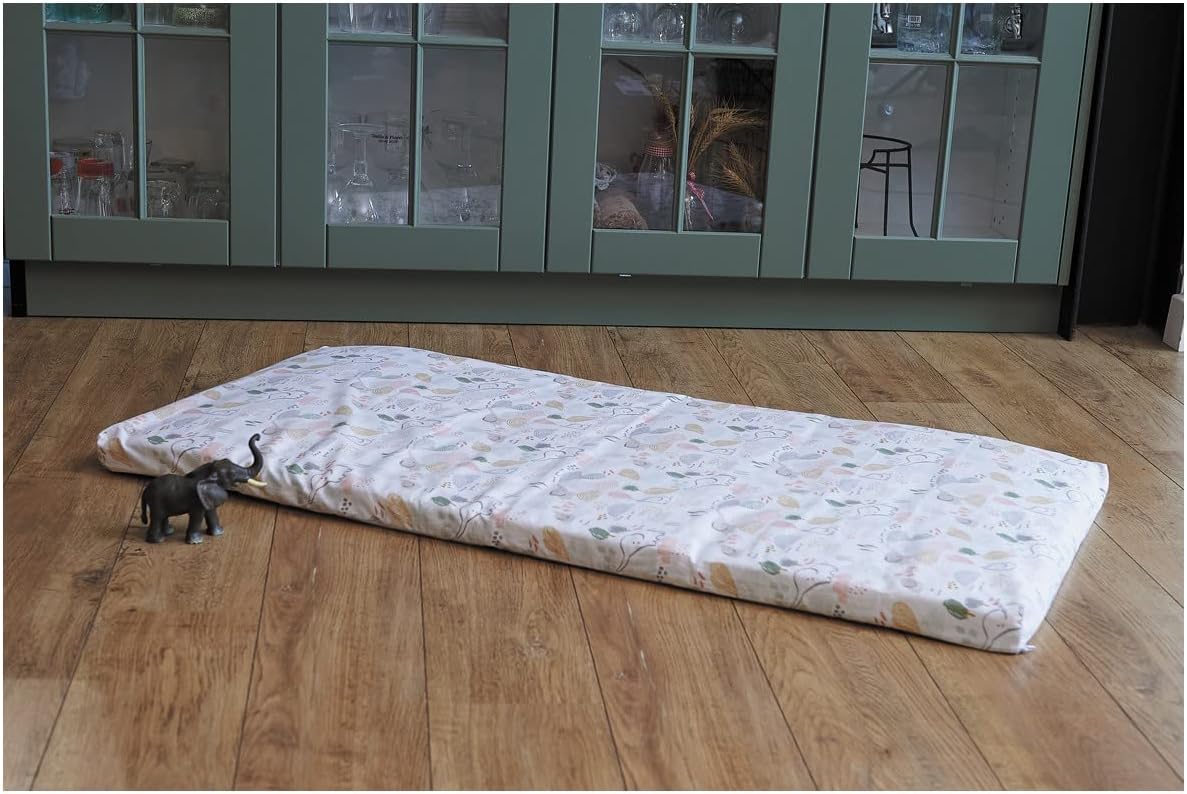 Tinéo - Baby Travel Mattress 60 x 120 x 4 cm, Waterproof PVC Bottom, Indoor and Outdoor Use, Removable, Rollable, Portable, Made in France (Savana)