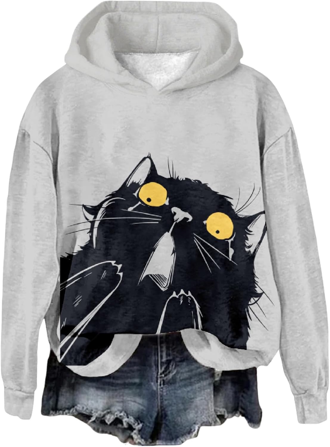 Cat Hoodies for Women Long Sleeve Drop Shoulder Graphic Halloween Pullover Cute Tops Casual Vintage Sweatshirts