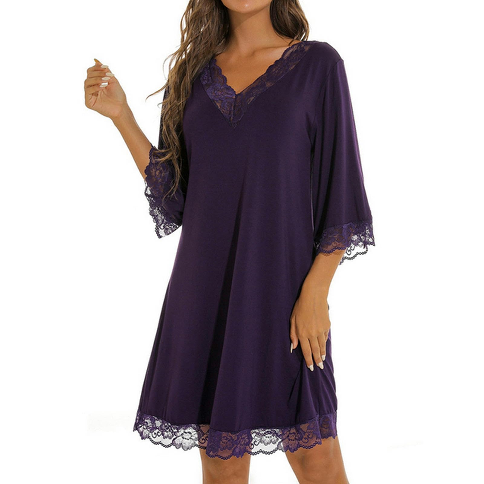NOGRAX Camicia da Notte Donna Camicia da Notte A Mezza Manica con Scollo A V Camicie da Notte da Donna Indumenti da Notte in Cotone Abito da Notte Casual Indumenti da Notte Femminili