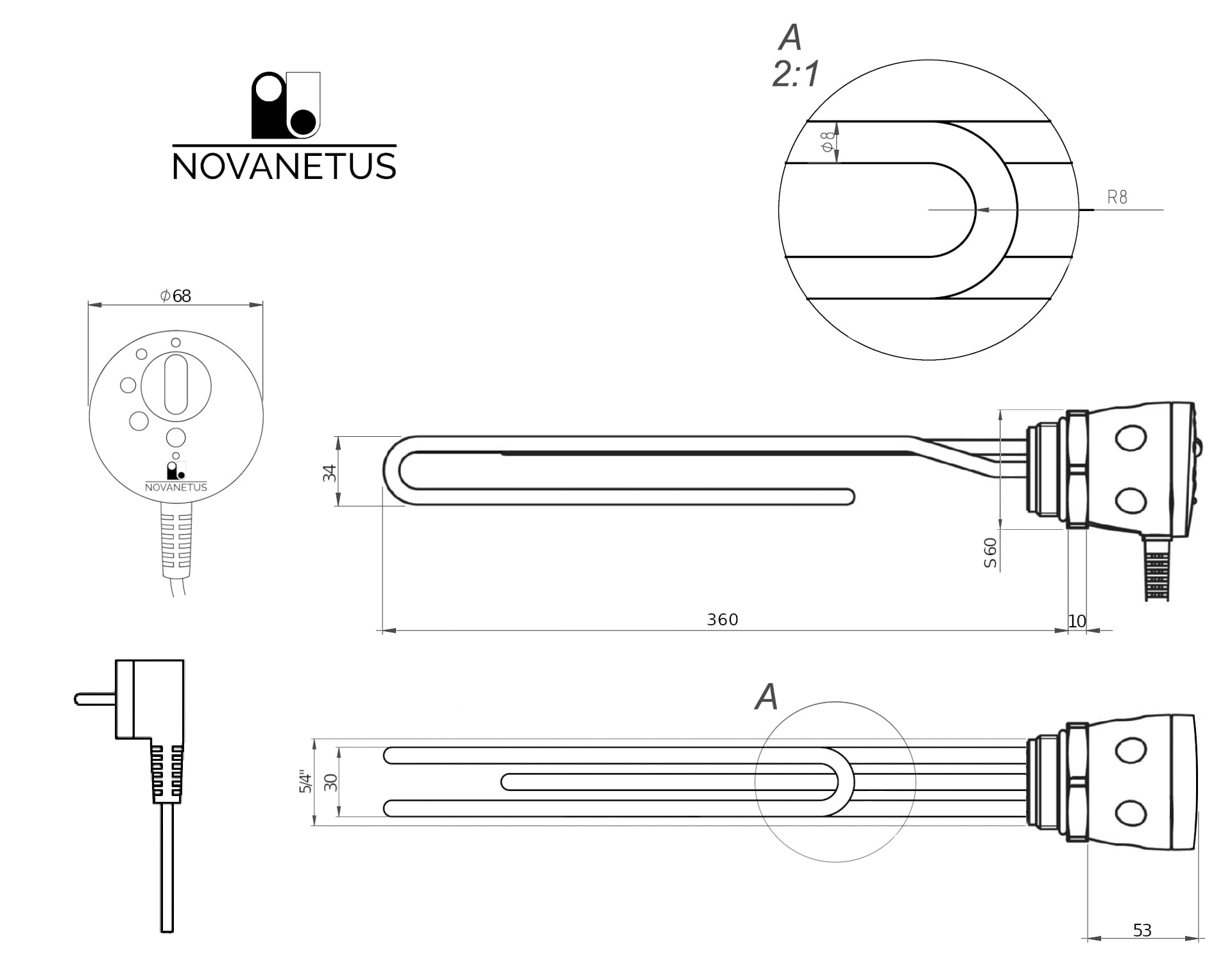 GEBN 5/4" 3kW 3000W 230V Riscaldatore ad Immersione Resistenza a Cartuccia per Caldaia Bollitore per Accumulo Acqua Calda INOX e Smaltato con Termostato