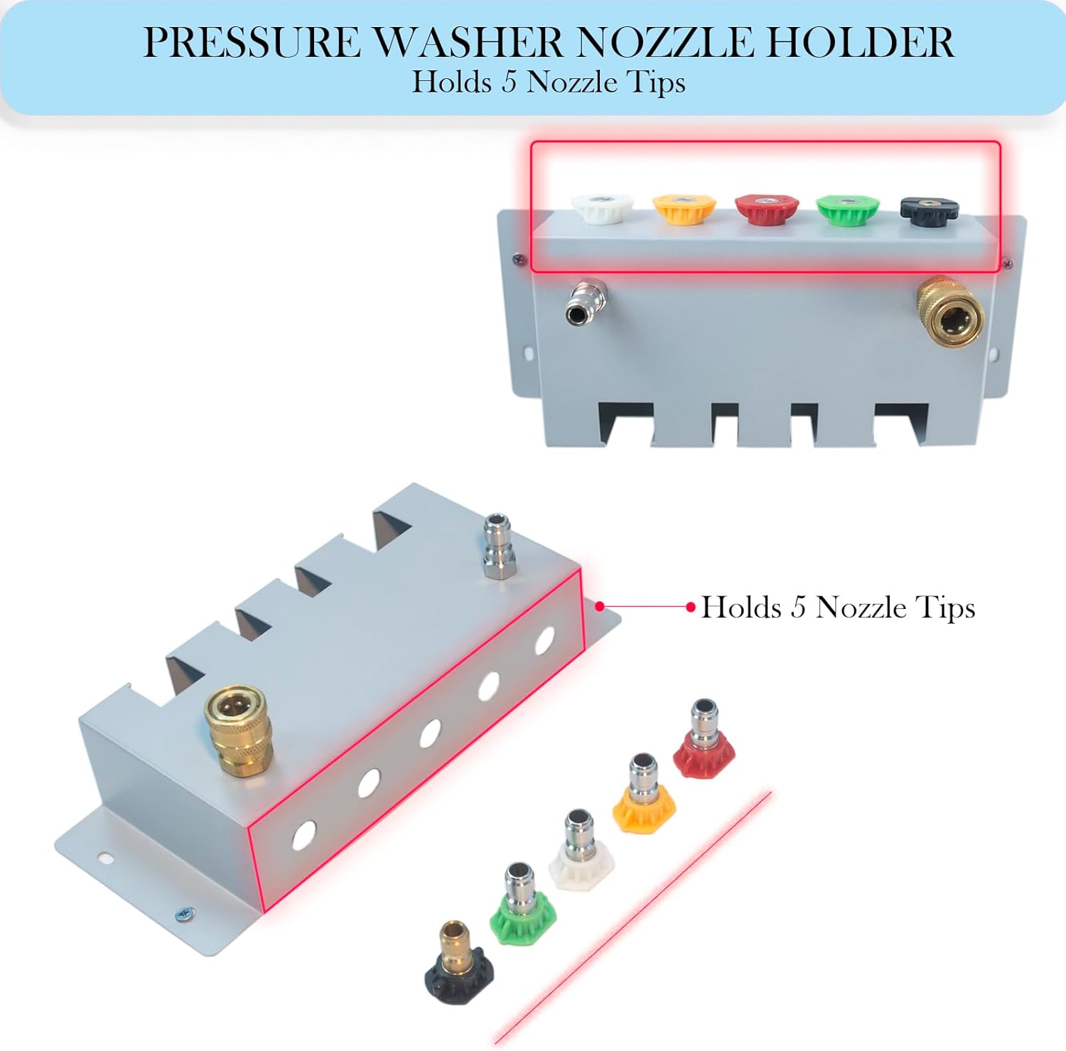 Pressure Washer Gun & Wand Holder - Foam Cannon & Nozzle Tip Holder for Car Pressure Washer Kit Storage Rack Wall Mount (Fit 1/4" Quick Connector)