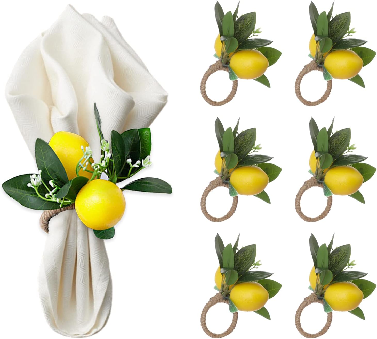 Seasdeck Lemon Napkin Rings Set of 6 Lemon Vine Leaf Napkin