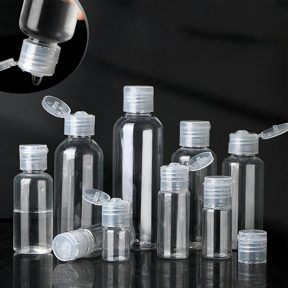 ECYC Ltd 50pcs Plastic Squeeze Bottles with Flip Cap, 80ml Empty Travel Toiletries Refillable Containers Clear Leak Proof Travel Bottle for Shampoo, Shower Gel, Lotion