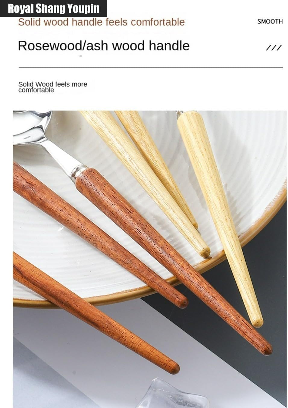Wooden Handle Kitchen Stainless Steel Silverware Tableware Flatware Cutlery Knives Forks Spoons Set (Rose wood,3 pieces)