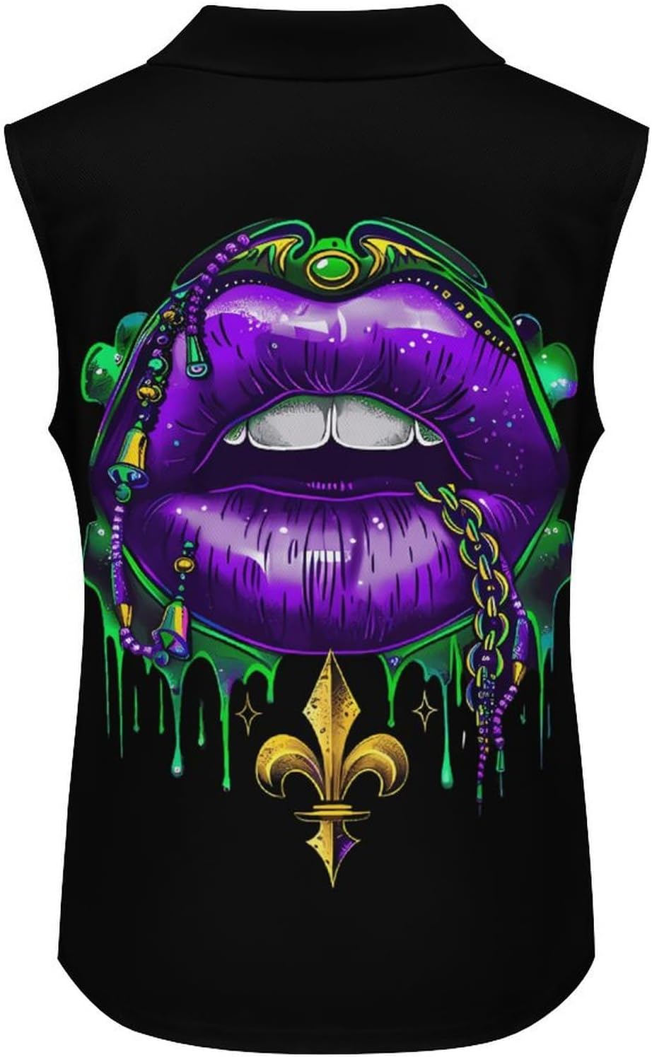 Mardi-Gras Lips Women's Sleeveless Polo Tank Top Print T-Shirt Tops Casual Tops Summer Workout
