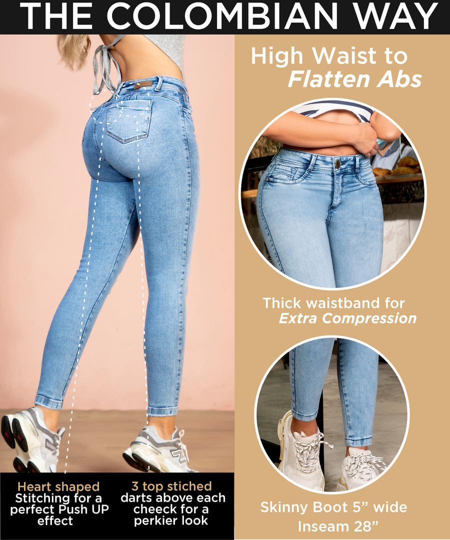 Pantalones Colombianos Levanta Cola | Butt Lifting Jeans for Women Colombian Jeans for Women Butt Lift Boot Cut Jeans Blue - Image 5