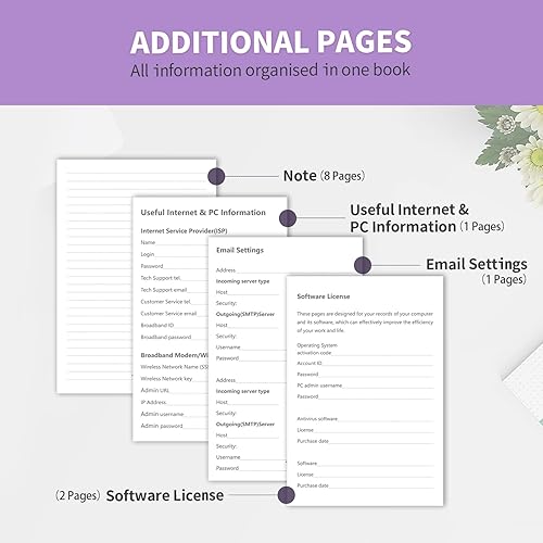 Vista 30 de Libro de contraseñas con pestañas alfabéticas, protector de contraseñas de tapa dura, organizador de cuadernos de contraseñas para computadora