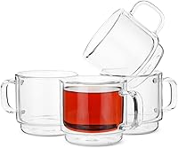 Vista 1 de BTAT - Tazas de café de vidrio apilables de doble pared, 12 onzas, juego de 4, tazas de café de vidrio con asa, taza de café transparente aislada