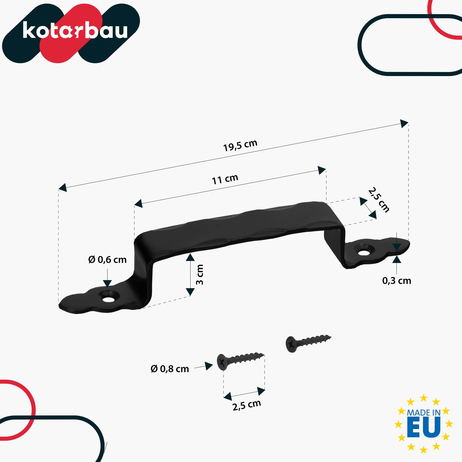 KOTARBAU® 2er Set Geschmiedeter Türgriff Antik Schwarz Stahltürgriff für Türen Tore Pforten 200mm (Packung mit 2)