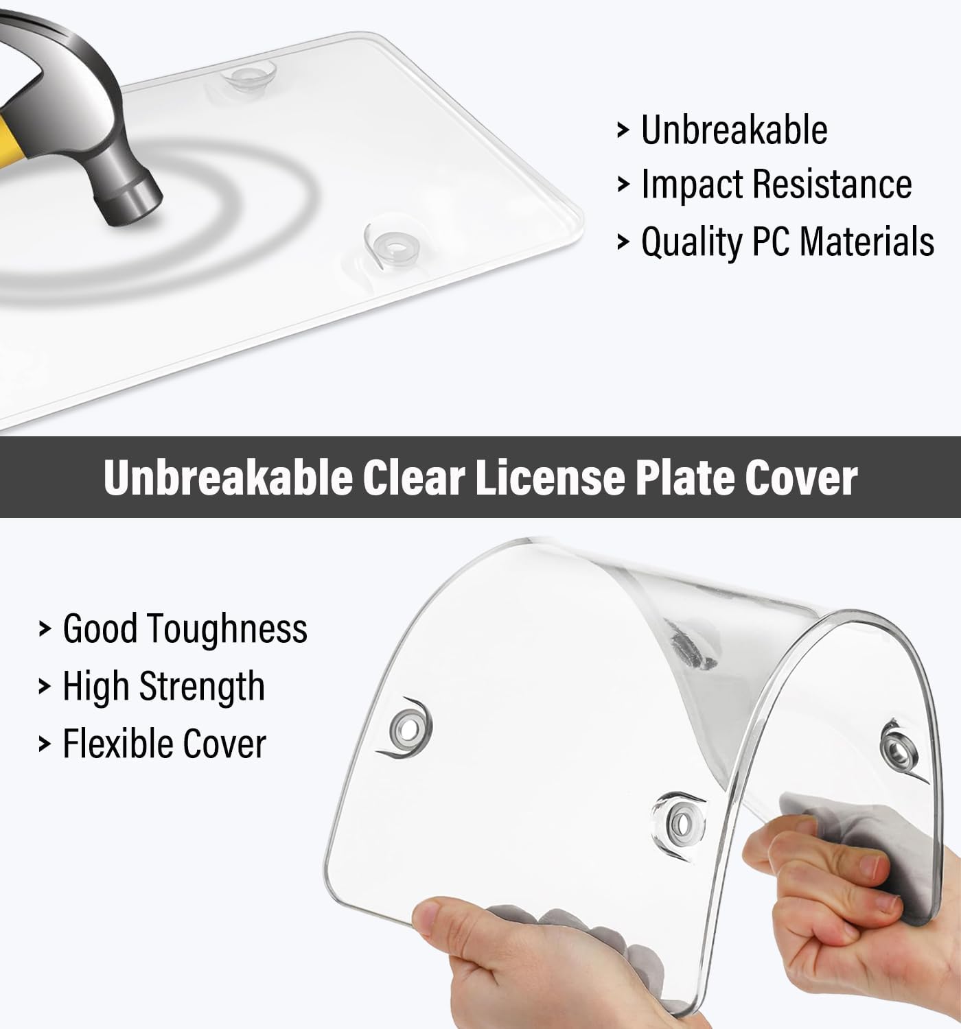 2 Pack Clear License Plate Covers and Frames, License Plate Protector Unbreakable Plastic Shields Tag Holder Fits Standard US Plates with Screws Caps