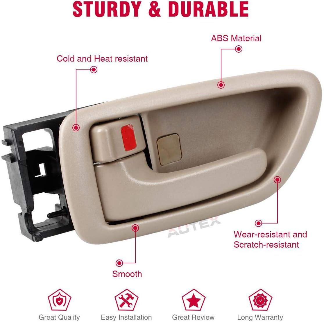 AUTEX Door Handle Interior Front/Rear Left Driver Side Beige Door Handle 81282 Compatible with Avalon 2004-00, Tundra (Double Cab Only) 2004-06