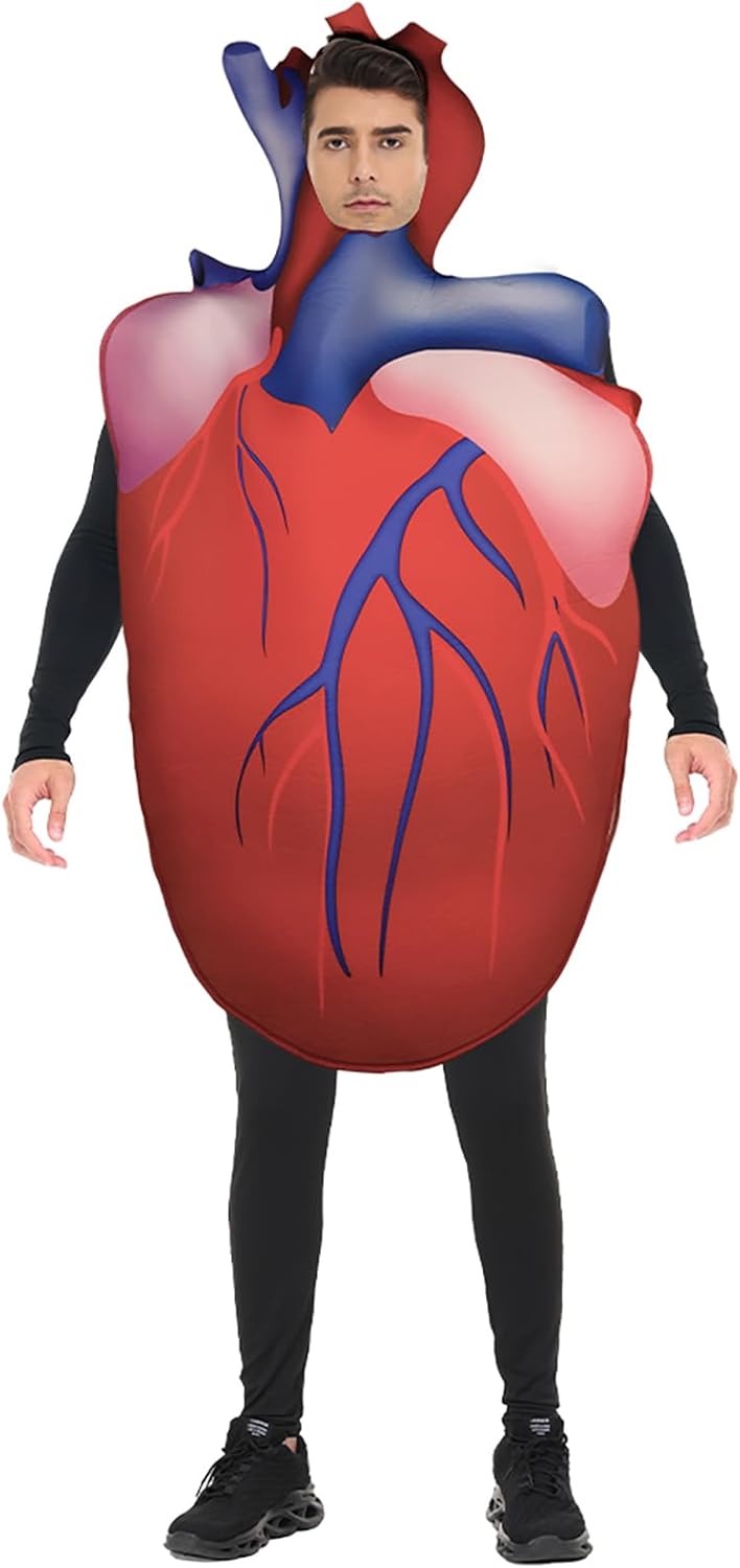 Halloween Human Heart Costume for Adult Funny Outfit for Men Women Cosplay Party Masquerade One Size
