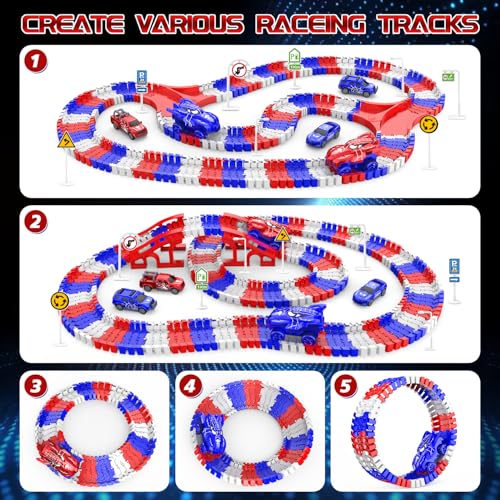 Image of Spider Toys for Boys 4-6, Spider Race Track with 5 Cool Spider Cars Toys for Kids Boys Toddler, Flexible Car Tracks for Age 3 4 5 6 7 8 Year & Up Old Boy Girls Birthday Gifts