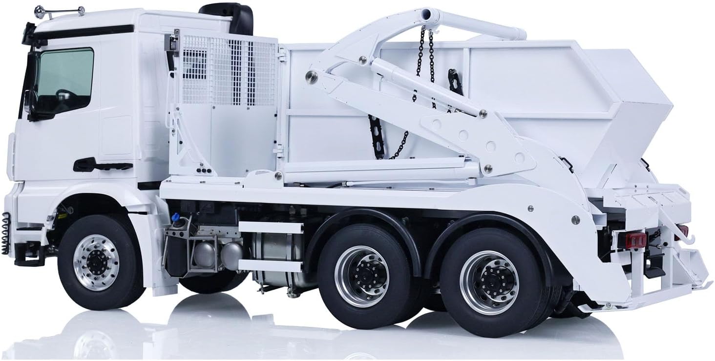 1/14 RC Hydraulic Skip Loader Model for VL18U K3363 Metal Swing Arm Dumper Truck Model 2-Speed Gearbox Light Sound PL18EV Lite Radio Controller Red Yellow Hobby Grade Model(Black and White)