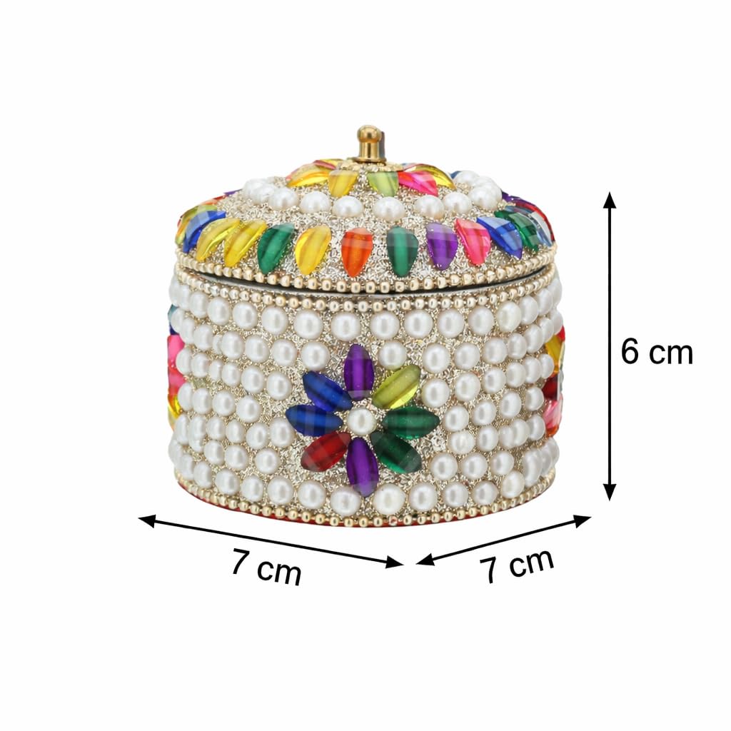 Craftam Pearl And Silver Stone Jewelry Box, Decorative Jewellery Dabbi Organizer for Rings, Earrings, Trinkets,Decorative Gift Box for Women (7×7×6 cm, Pack of 2) 1