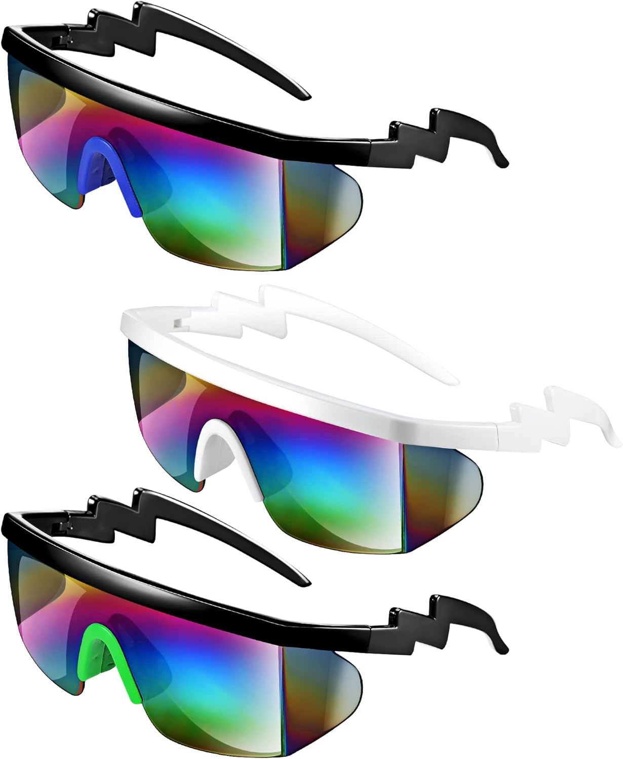 Frienda 3 Pairs Retro Semi Rimless Sunglasses 80s 90s Zigzag Sunglasses Colored Transparent Lens Glasses for Men Women