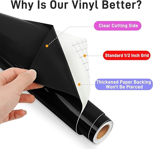 Miniatura 4 de IModeur - Rollo de vinilo permanente brillante negro para Cricut, 12" x 12 pies, vinilo adhesivo para decoración de tazas, decoración de fiesta,