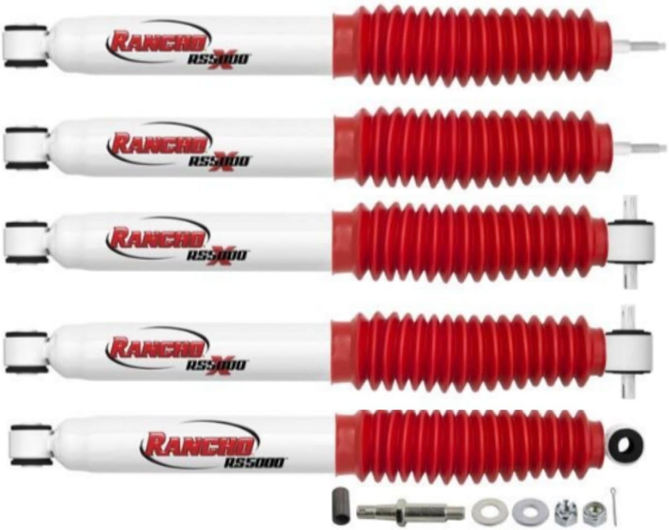 RS5000X Series Set of Front & Rear Shocks and Steering Stabilizer fits 1997 2006 Wrangler TJ 4WD with 0" Lift - With OEM Steering Damper Mounts - Includes TrendsAuto Decal