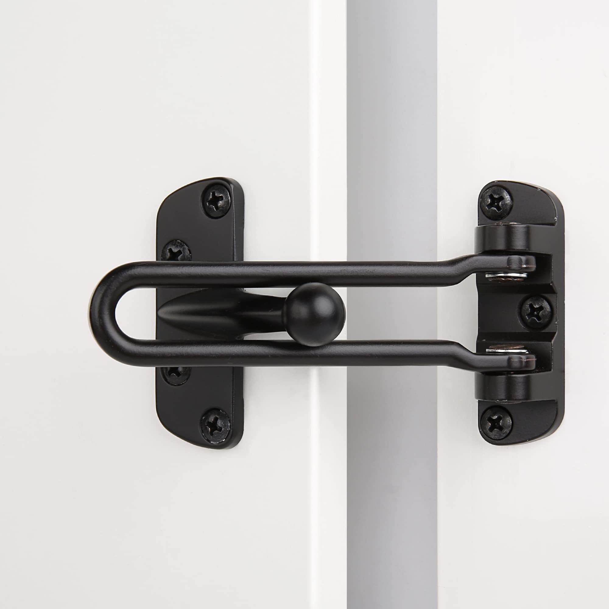 Home Security Door Lock Swing Bar,Black Alloy Anti-Theft Door Guard Latch for Front and Inside Door, Safety Childproof Reinforcement Door Stopper (Black)