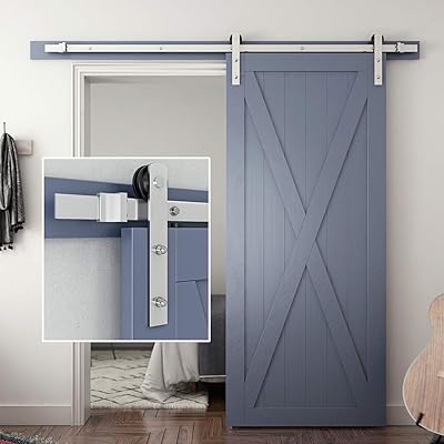 SMARTSTANDARD 6.6 Feet Brushed Nickel Sliding Barn Hardware Kit-Sturdy Silvery Track-Smoothly and Quietly-Simple and Easy to Install-Fit 36