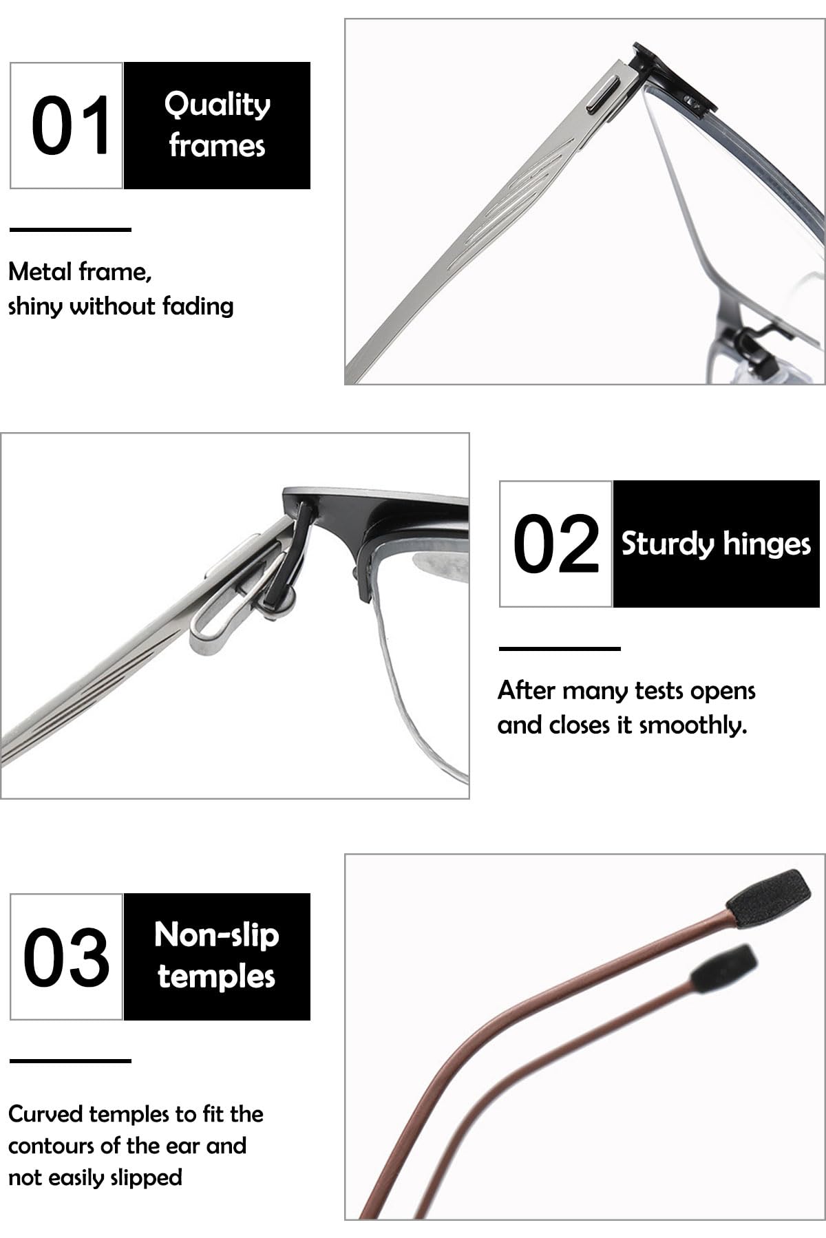 KOOSUFA Selbsttönende Gleitsicht Lesebrille Gleitsichtbrille Progressive Multifokus Herren Damen Metall Halbrahmen Anti-Blaulicht Lesehilfe Photochrome mit UV-Schutz 1.0 1.5 2.0 2.5 3.0 3.5 4.0