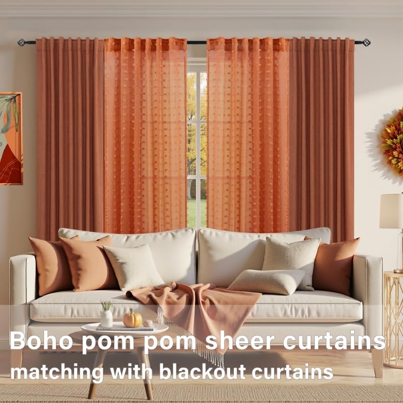 KOUFALL Terracotta Boho Curtains for Bedroom,Sheer 2 Panels Rust Colored Orange Vintage Rustic Farmhouse Curtains for Living Room Window 84 Inches Long Rust 52"W x 84"L (Pack of 2)