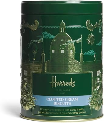 Harrods Clotted Cream Biscuits, Delicate Bite-Sized Treats in Decorative Green Tin, Perfect for Tea Time, 100g