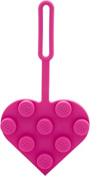 LEGO 3x3 Heart Silicone Bag Tag - Pink 53692, Silicone Luggage tag for Travel, Spring Break, Summer Vacation, Cruise, School Backpack Charm