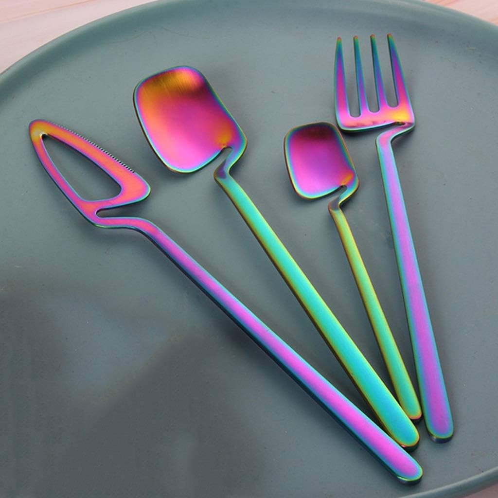 4Pcs Creative Cutlery Matte Stainless Steel Ice Cream Dessert Fork Shovel Shaped Coffee Spoon Afternoon Tea Tableware Gift(E)