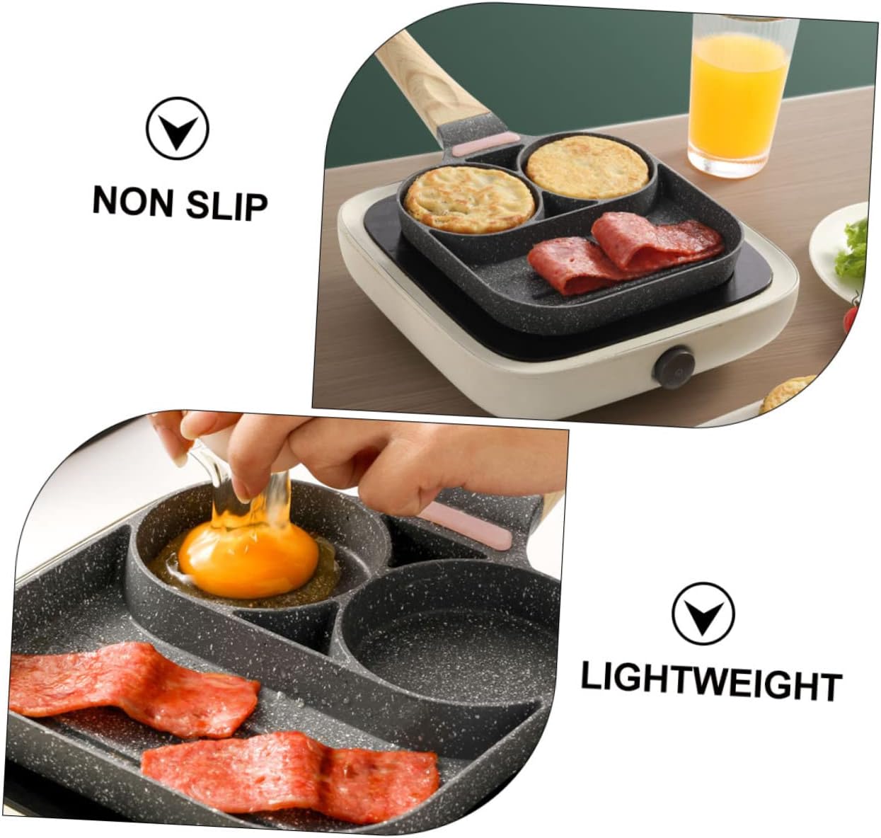 Fried Egg Pan with Compartments Non Stick Omelette Skillet for Breakfast Compatible with Gas Induction Cookers Heat Transfer for Pancakes and Eggs