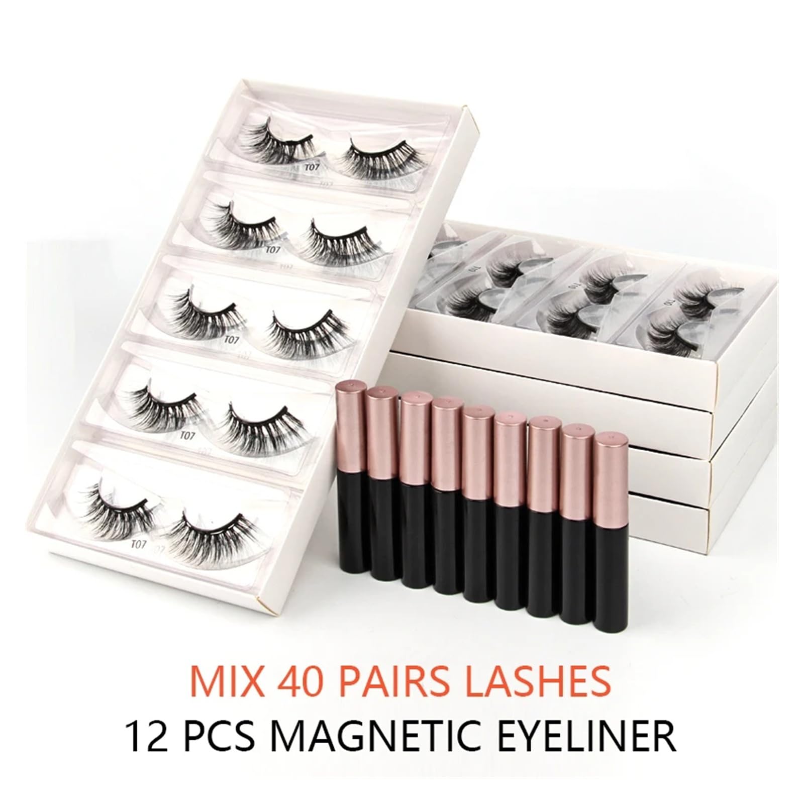 UAMOU Rzęsy magnetyczne rzęsy 3/20/100 szt. 3D sztuczne rzęsy z norek magnes eyeliner naturalny zestaw rzęs długotrwałe rzęsy wesoło (kolor: 40Lashes 12Eyeliner)