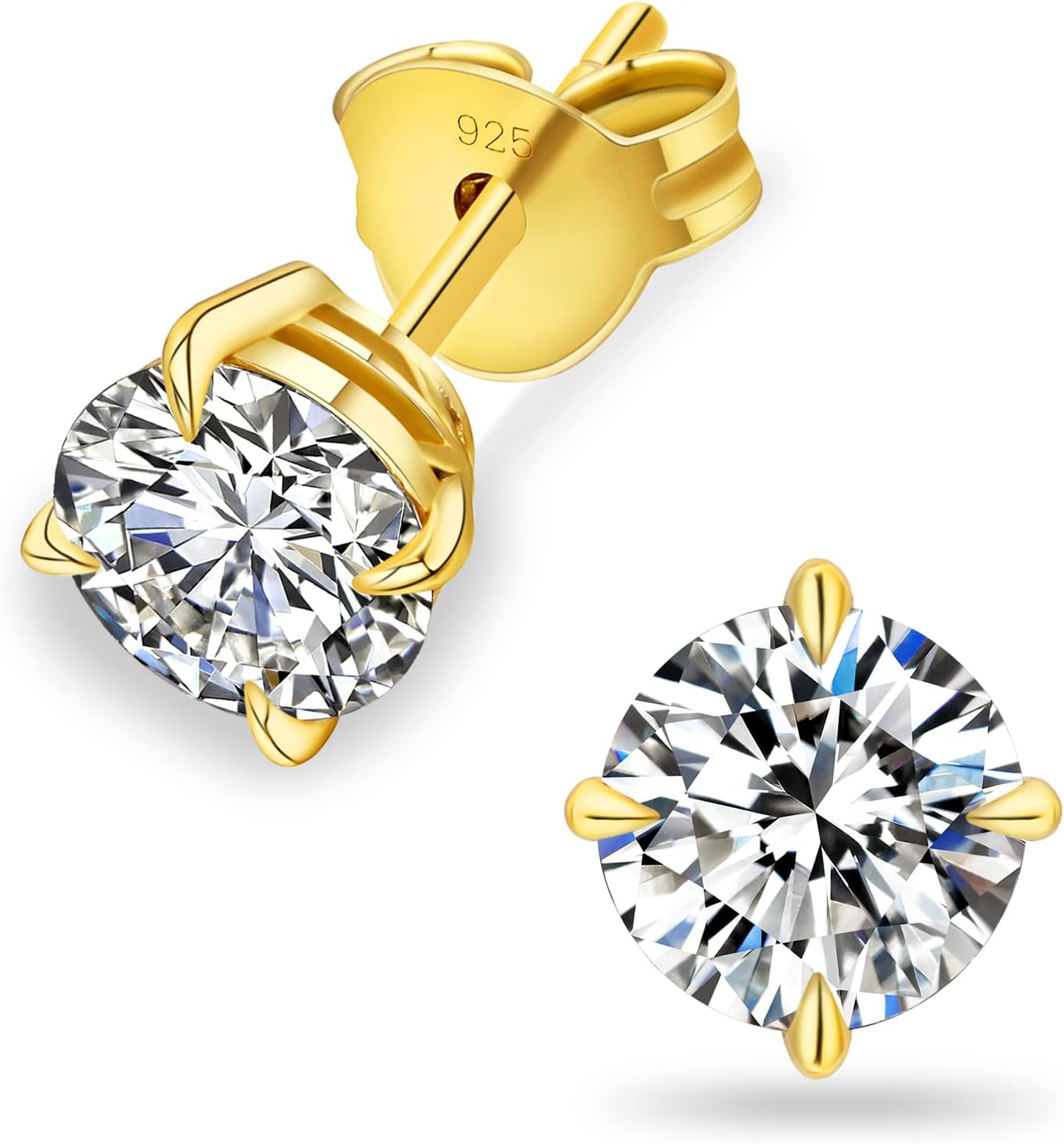 KRKC 0.6-3ct Moissanite Stud Earrings, D Color VVS1 Clarity, Lab Created Diamond Stud Earring for Women, 14K White Gold S925 Sterling Silver Earrings Friction Back for Women Men, Hypoallergenic