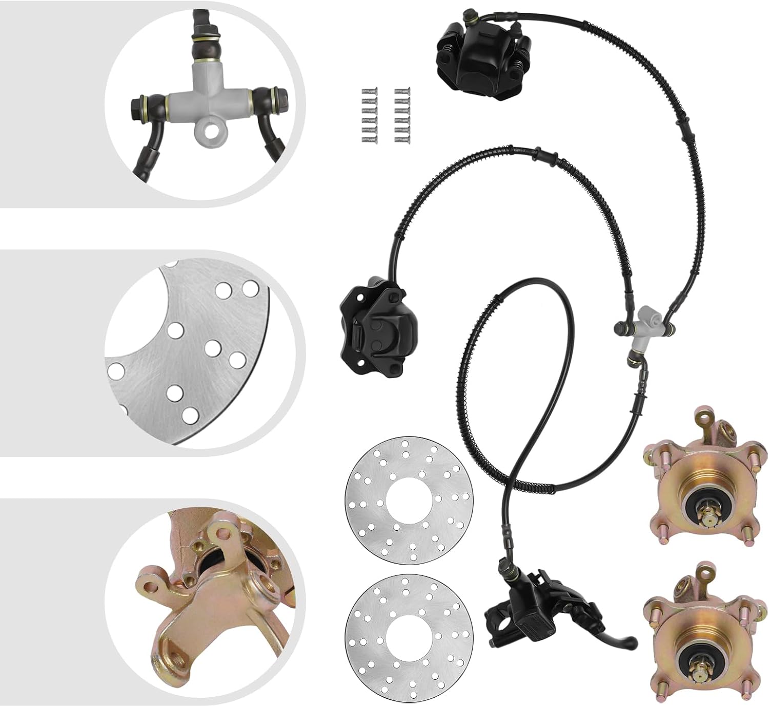 Front Steering Knuckle Assembly,ATV Front Wheel Hub Front Brake Disc Rotor Steering Knuckle Spindle Brake Caliper Kits for 250cc 200cc 150cc 125cc Go Kart Quad Dirt Bike ATV Motorcycle Buggy