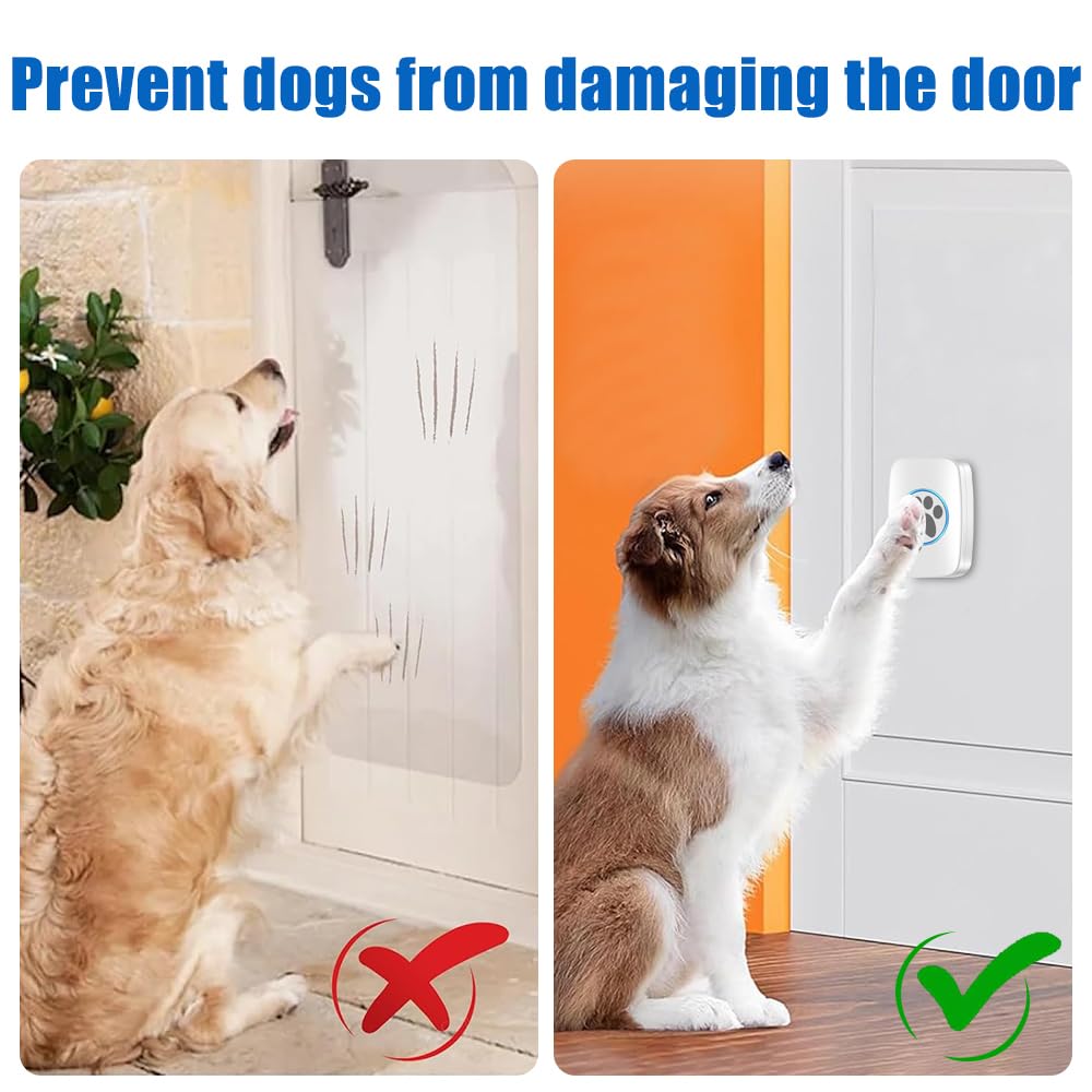 DONGKER Campanas de entrenamiento inalámbricas para mascotas, timbre inalámbrico para perros/gato, timbre de puerta IP44 resistente al agua con 60 tonos de llamada y 5 niveles de volumen ajustable