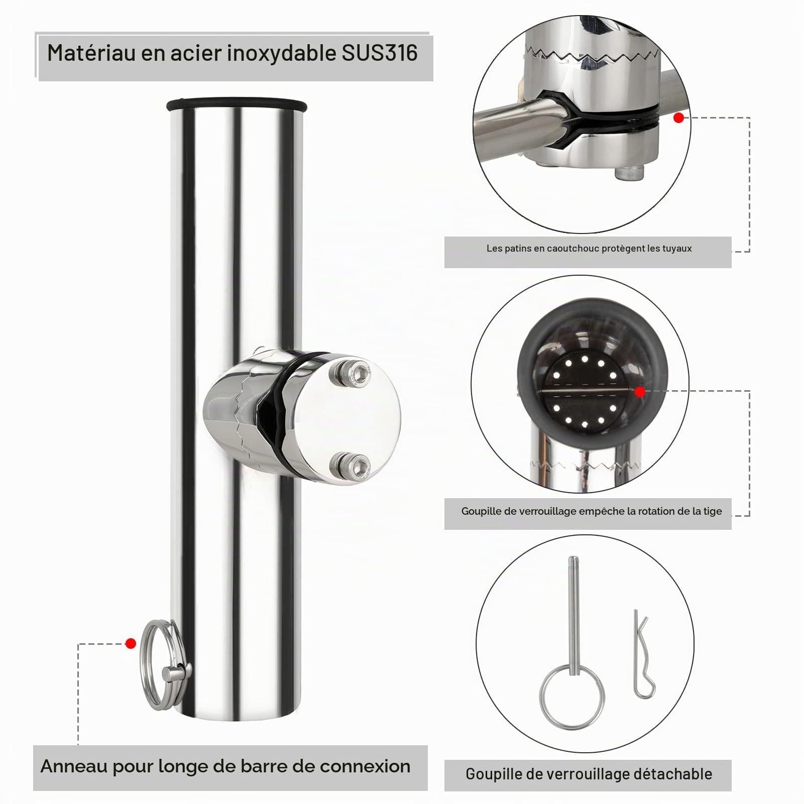 Barque Peche Porte Canne Yacht Amovible Fixation Support Canne Bateau Demontable Mer Supports Cannes Durable INOX SUS316