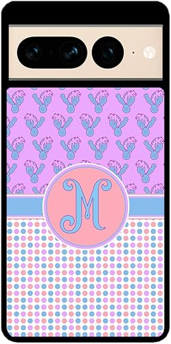 Cats and Cactuses Polka Dots Personalized Initial Black Rubber Phone Case Compatible With Google Pixel 10, 10 Pro, 10 Pro XL, 9a, 9 Pro, Pixel 9,