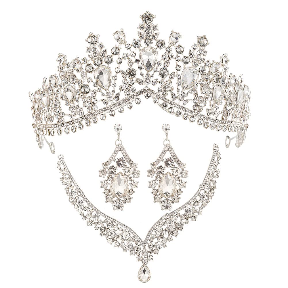 Vintage Retro Crystal AB Violet Purple Jewelry Sets for Women Gothic Black Crowns Necklace Earrings Tiara Set Wedding Costume Party Halloween Jewelry Set