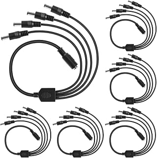 DC 1 Female to 4 Male Output Power Splitter Cable 6 Pcs 1 to 4 Plug DC CCTV Camera Power Cable 4 Way Y Adapter for CCTV Security Cameras and LED Strip Lights