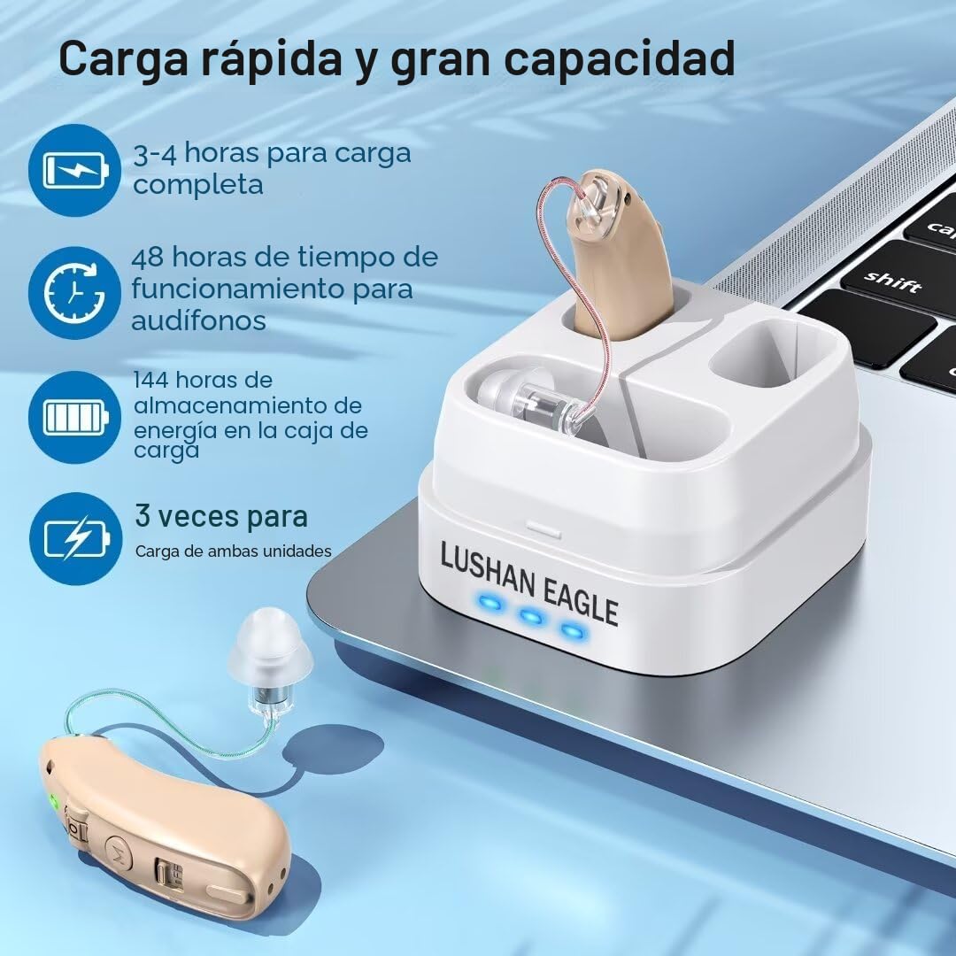 Auriculares amplificados Amplificador de sonido Recuperan un sonido claro Reducción de ruido inteligente con chip digital recargable